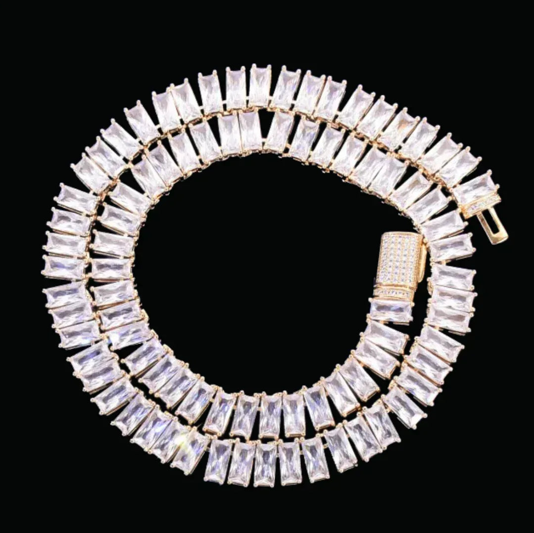 9MM Baguette Link Iced Out Necklace Chain – Luxury Hip Hop Jewelry for Men & Women - CaratixJewelry
